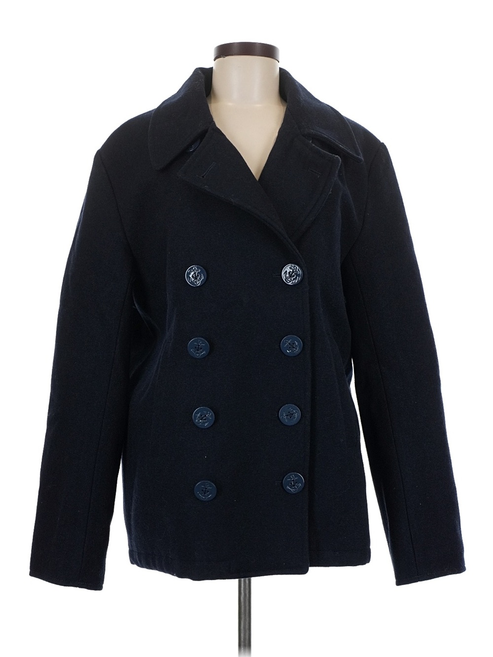 Men’s Navy Wool Pea Coat Double Breasted Military Winter Jacket Medium Classic - Picture 2 of 13
